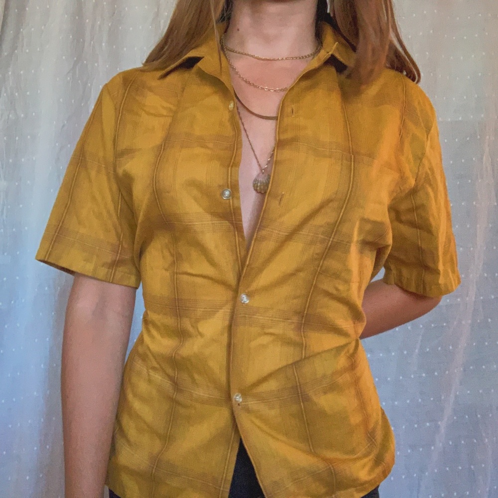 Vintage 50s burnt yellow, brown plaid button up